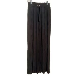 For Better Days Black Accordion Pleated Pants Sz S Belted Wide Leg Retro